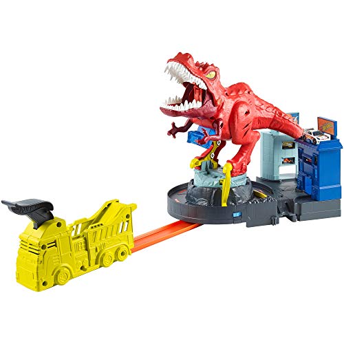 Hot Wheels - City T-Rex Devorador Destructor, Pista de Coches de Juguete con Dinosaurio (Mattel GWT32), Embalaje sostenible