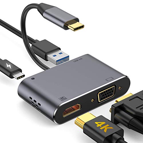 Hub USB C a VGA HDMI Adaptador, 4 en 1 Tipo C a 4K HDMI + 1080P VGA Adaptador con 87W PD, Puerto USB 3.0 para MacBook Pro/iPad Pro 2018/Nintendo Switch/Galaxy Note 9 / S9 / Huawei P20 (Gris) Hub USB C a VGA HDMI Adaptador, 4 en 1 Tipo C a 4K HDMI + 1080P VGA Adaptador con 87W PD, Puerto USB 3.0 para MacBook Pro/iPad Pro 2018/Nintendo Switch/Galaxy Note 9 / S9 / Huawei P20 (Gris)