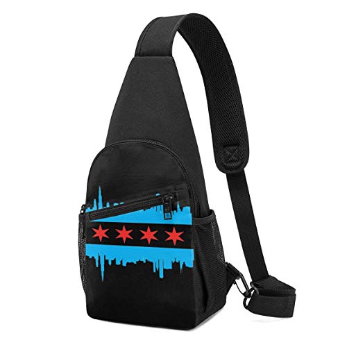 Hui-Shop Bolso de Honda para Hombres y Mujeres - Edificios de la Bandera de la Ciudad de Chicagos Skyline Casual Mochila de Hombro en el Pecho pequeño Mochila Bandoleras