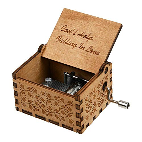 Huntmic Can't Help Falling in Love Caja de música de madera, caja de música grabada antigua, caja para regalo de cumpleaños, juguetes para niños, operados a mano (madera-A)