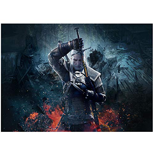 HYLLVC 1000 Rompecabezas para Adultos y niños The Witcher 3 White Wolf Geralt 1000 Comprimidos para Adultos Movie Role Juego Educativo Familiar de descompresión （52x38cm）
