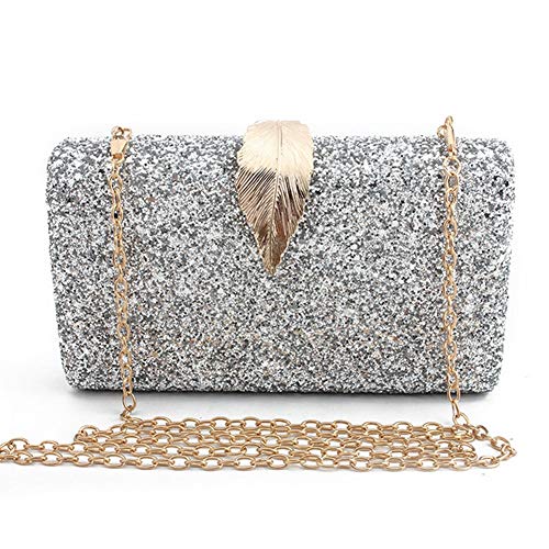 HYwot Mini Bolso de Noche para Mujeres, Bolso de Mano con Purpurina y Bolso de Hombro con Purpurina y Correa de Cadena para Fiesta/Boda/Baile de graduación,Silver