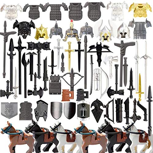 HYZM Armas Militares Juguete, 72 Piezas Griego Antiguo Romano Militares Set de Armas y Casco para Minifiguras Soldados SWAT, Compatible con Figuras de Lego