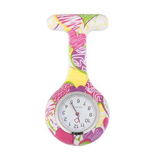 ibasenice Reloj de Enfermera Broche Silicona Corazón Estampado Solapa Pin-On Colgante Reloj de Bolsillo Lindo Reloj de Bolsillo para Médico Paramédico
