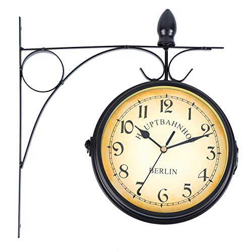 Iglobalbuy Reloj Estacion de Tren De Doble Cara Colgantes de Pared Reloj Instalación Impermeable, Interior y Exterior(Negro) Iglobalbuy Reloj Estacion de Tren De Doble Cara Colgantes de Pared Reloj Instalación Impermeable, Interior y Exterior(Negro)