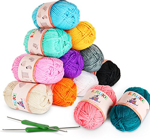 ilauke Ovillos de Lanas de Hilo Acrílicos para Amigurumi-Kit (50g X 12 Colores)