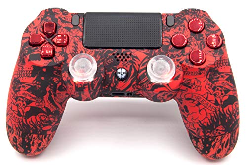 Illuminating Red Skulls Rapid Fire Modded Controller para Playstation 4: Quick Scope, Drop Shot, Auto Run, Sniped Breath, Mimic, More