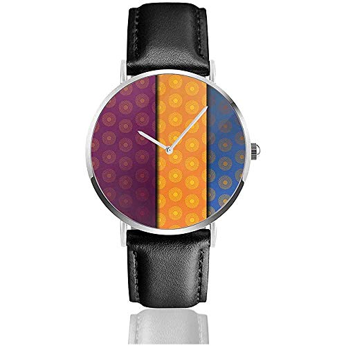 Indio Detallado Fácilmente Editable Diwali Correa de Cuero Relojes de Pulsera Casual Clásico Reloj de Cuarzo de Acero Inoxidable