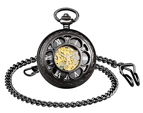 Infinito U- Molino de Viento Hueco Pétalo Nostalgia Retro Reloj de Bolsillo de Relojes Mecánicos Idea Regalo para Mujer y Hombre