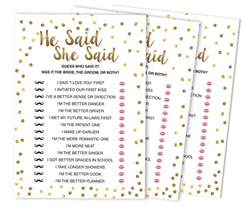 Inkdotpot 50-Pack Dijo Que Ella Dijo Tarjetas para Parejas Confeti De Oro Cena Divertida Ensayo Adivinar Las Ideas Pregunta Despedida De Soltera Fiesta De Compromiso Juego Inkdotpot 50-Pack Dijo Que Ella Dijo Tarjetas para Parejas Confeti De Oro Cena Divertida Ensayo Adivinar Las Ideas Pregunta Despedida De Soltera Fiesta De Compromiso Juego