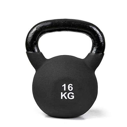 INTEY Pesa Rusa de Neopreno, Moldeada de Hierro sólido Caldera Bell, Asa Ancha, Base Plana Antideslizante, para Entrenamiento de Fuerza Muscular, para Casa o Gimnasio, 16KG