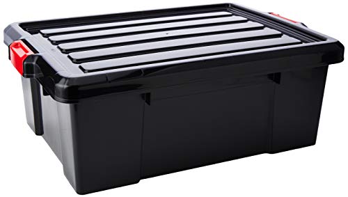 Iris Ohyama, lote de 3 cajas de almacenamiento robusto con cierre - Power Box - SK-430, plástico, negro, 43 L, 63,5 x 44,6 x 23 cm