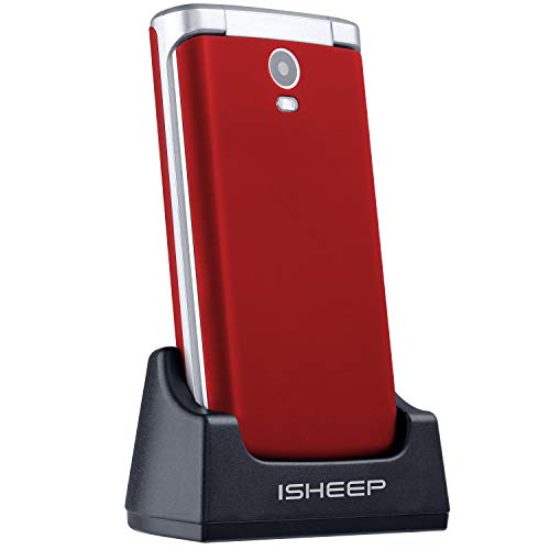 ISHEEP E9 GSM/2G Teléfono móvil con Tapa para Personas Mayores Teclas Grandes Pantalla de 2,8 Pulgadas con botón SOS (Rosso)