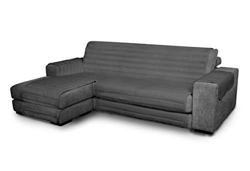 Italian Bed Linen Elegant - Funda Protectora para Sofá Chaise Longue Izquierdo, Microfibra, Gris oscuro, Medida del asiento 290 cm + cubre brazos laterales Italian Bed Linen Elegant - Funda Protectora para Sofá Chaise Longue Izquierdo, Microfibra, Gris oscuro, Medida del asiento 290 cm + cubre brazos laterales