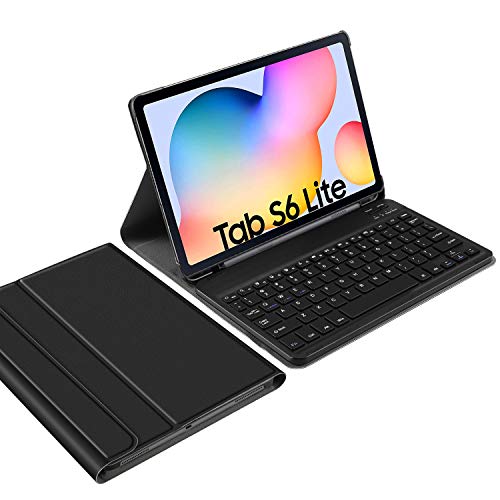 IVSO Español Ñ Teclado para Samsung Galaxy Tab S6 Lite, para Samsung Galaxy Tab S6 Lite Teclado, Funda con Removible Wireless Teclado con Ñ para Samsung Galaxy Tab S6 Lite 10.4 P610/P615 2020, Negro