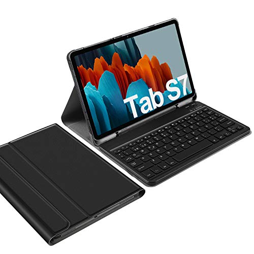 IVSO Español Ñ Teclado para Samsung Galaxy Tab S7, para Samsung Galaxy Tab S7 11.0 Teclado, Funda con Removible Wireless Teclado con Ñ para Samsung Galaxy Tab S7 (SM-T870/875) 11 2020, Negro