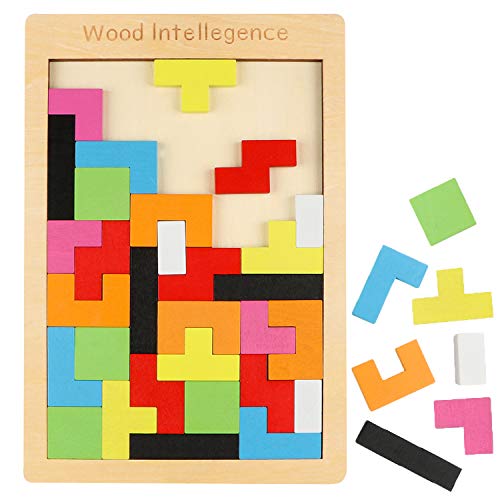 Jacootoys Rompecabezas de Madera Tetris 40 Piezas Tangram Juegos Rompecabezas Juguetes educativos Regalo para 3 años Niños Niñas
