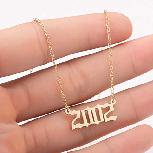 Janly - Collar para mujer, regalo de cumpleaños, collar personalizado con número de años de oro, 2000 – 2009 Pendan Día de San Valentín, color, talla L