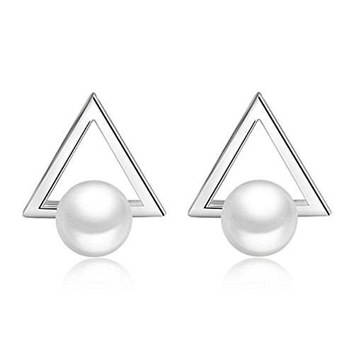 'jaring – Pendientes Perlas Pendientes, "Parejita de triángulo pendientes de plata de ley 925, Cría de agua dulce perla blanca, regalo para mujer