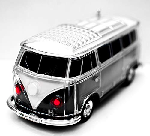 JeVx Altavoz Bluetooth Furgoneta Volkswagen T1 T2 - con Bateria Recargable Luz Led USB para Pendrive Lector de Tarjetas Micro SD Radio FM Portatil Reproductor de Musica Mp3 Maqueta de VW Van Negro