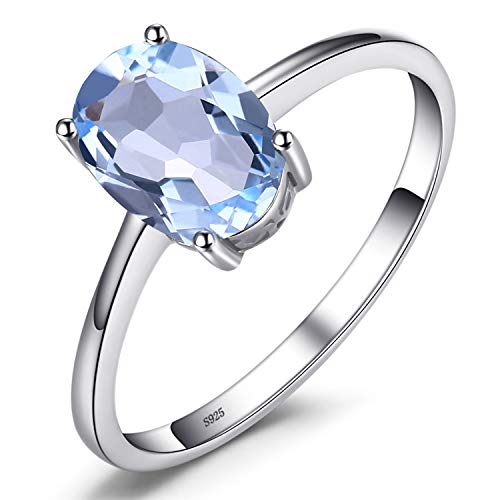 JewelryPalace Anillo de Compromiso para Mujer Plata de ley 925 con 1.5ct Oval Genuino Topacio azul cielo Natural Piedra de nacimiento Solitario Tamaño 17