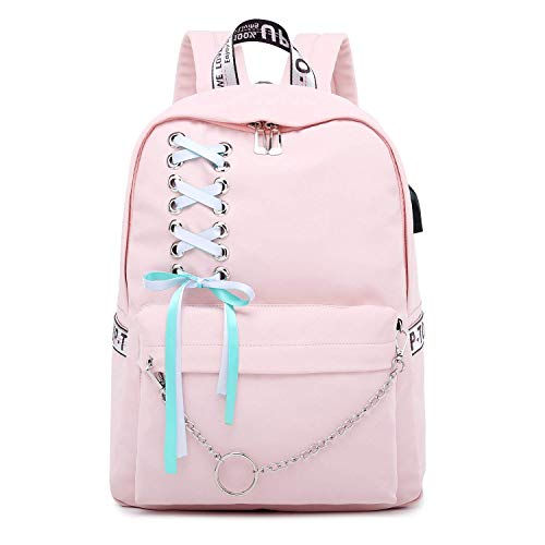 JIELANGSHI Mochilas universitarias Mochilas Escolares para niños (C Lazo Rosa en la Parte Superior Izquierda, Grande con Puerto USB) JIELANGSHI Mochilas universitarias Mochilas Escolares para niños (C Lazo Rosa en la Parte Superior Izquierda, Grande con Puerto USB)