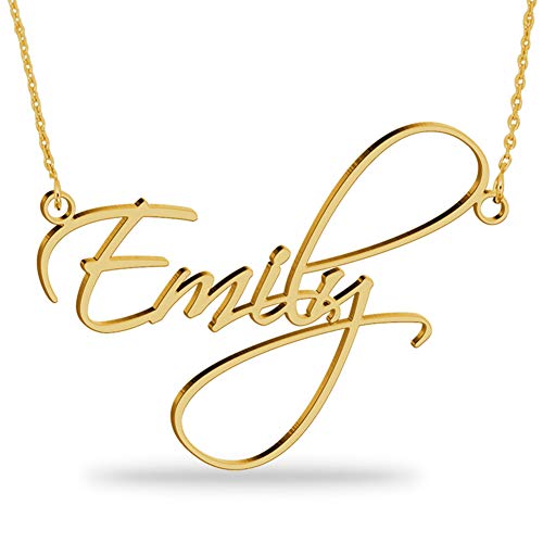 JoelleJewelryDesign Collar con Nombre Personalizados Plata de Ley chapada en Oro 18k Joya para Mujer Regalo para Familia Novia Cumpleaño Cadena Ajustable JoelleJewelryDesign Collar con Nombre Personalizados Plata de Ley chapada en Oro 18k Joya para Mujer Regalo para Familia Novia Cumpleaño Cadena Ajustable