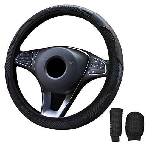 Johiux Funda Volante Coche Universal Cuero de Microfibra Funda Volante 37-38 cm, Cubierta de la Empuñadura de Cambio/Empuñadura del Freno de Mano. (Negro)