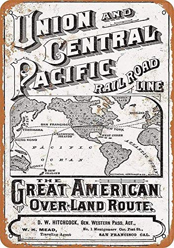 JOHUA Cartel de metal de Union And Central Pacific Rail Road con texto en inglés "Union And Central Pacific Rail Road"
