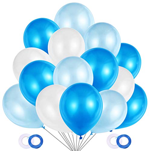 JOJOR Globos Azules y Blancos,100 Piezas Azul Globos Helio Latex Perla Ø 30 cm para Bebe 1 Año Cumpleaños,Niño Bautizos Comunion Baby Shower Azul,Bodas Aniversario Graduacion Fiesta Arco Decoracion