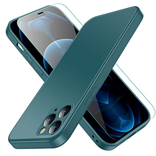 Jonwelsy Funda para iPhone 11 Pro, Lujo Suave Silicona Liquida Shockproof Proteccion Carcasa de Telefono + Mate Vidrio Templado Contraportada Case Cubierta para iPhone 11 Pro (5,8") (Verde Noche)