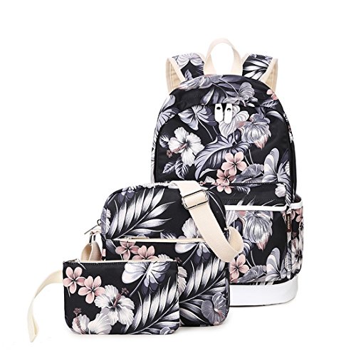 Joymoze Mochila Escolar Impermeable Impresión Moderna para Chicas-Linda Mochila para Portátil - Conjunto De 3 Piezas para Mujeres Bolso De Hombro Casual Floral