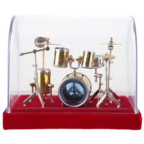 Juego batería instrumentos musicales en miniatura, mini modelo joyería Artesanía decoración del hogar Caja música madera antigua vintage modelo cobre # 01