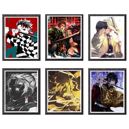 Juego de 6 piezas de impresión de anime Demon Slayer Tanjiro Zenitsu Giyuu Manga Anime Art Prints para decoración, sin marco