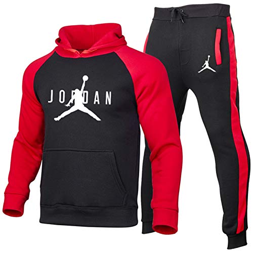 Juego de chándales con Capucha para Hombres + Pantalones de 2 Piezas - Sudadera con Capucha de Jordan Pullover Sudadera Suelta Neutral Red-B-L Juego de chándales con Capucha para Hombres + Pantalones de 2 Piezas - Sudadera con Capucha de Jordan Pullover Sudadera Suelta Neutral Red-B-L