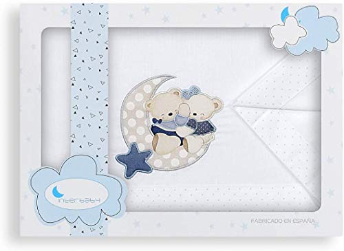 Juego de sabana para cuna 60x120 cm 100% algodon fabricado en españa (encimera+bajera ajustable+funda almohada) (oso amoroso azul) Juego de sabana para cuna 60x120 cm 100% algodon fabricado en españa (encimera+bajera ajustable+funda almohada) (oso amoroso azul)