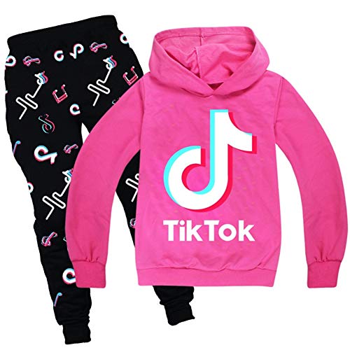 Juego de sudadera con capucha y pantalones, con diseño de Tik Tok, unisex, color rosa, para 11-12 años Juego de sudadera con capucha y pantalones, con diseño de Tik Tok, unisex, color rosa, para 11-12 años
