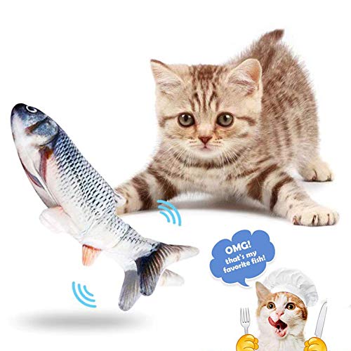 Juguetes para Gatos, Simulación Realista de Felpa Pez muñeca eléctrica, Pescados del Juguete Interactivos Divertidos Juguete de Limpieza de Dientes