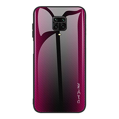 JZ Glass Funda [Carbon Fiber Texture] Compatible with Xiaomi Redmi Note 9s / Redmi Note 9 Pro Protective Shock Absorbing Glass Cover - Rose Red