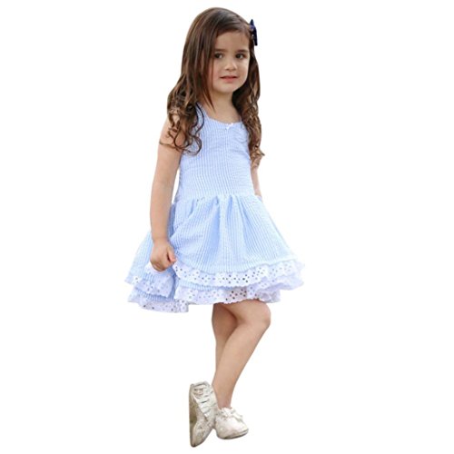 K-youth Vestido Niña, Lindo Rayas Vestido para Niñas Sin Mangas Casual Princesa Vestir Infantil de Fiesta Verano (Azul, 4-5 años)