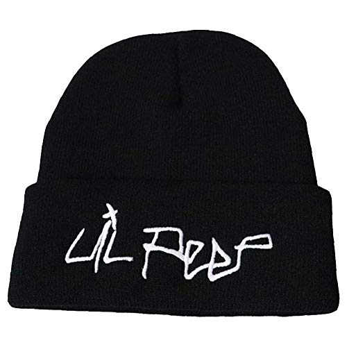 KAIGE Lil Peep Beanie - Gorro de punto con texto bordado para regalo, gorro de invierno cálido Negro M