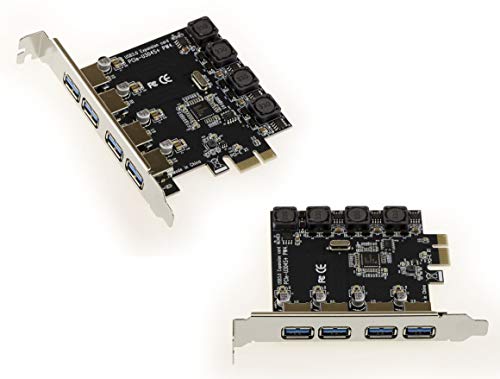 Kalea Informatique - Tarjeta controlador PCIE de 4 puertos USB 3 (USB 3.0 SuperSpeed 5G) - High Power 8A - Protección de 4 puertos - Chipset NEC D720201