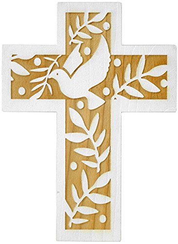 Kaltner Präsente - Crucifijo de madera de abeto con paloma de 24 cm, para la pared, ideal como regalo, diseño moderno fabricado en Val Gardena en el Tirol del Sur