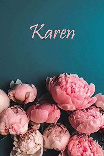 Karen: Unique Personalized Notebook / Journal For a Girl Called Karen - Pink Rose Blooms on Ocean Blue Cover, Floral Design - Perfect for Girls & ... 120 Pages, 6x9, Soft Cover, Matte Finish