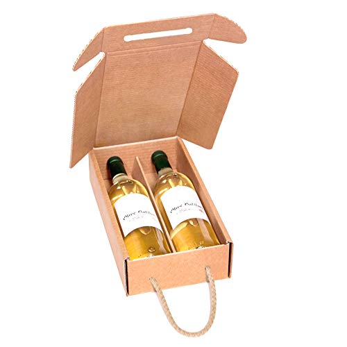 Kartox | Estuche de Cartón para 2 Botellas de Vino | Estuche Horizontal de Cartón con Asa | 10 Unidades