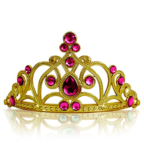 Katara 1682 - Diadema de Princesa Accesorio de Disfraz Corona de Cuentos de Hadas - Dorada con Cristales, Rosa Oscuro