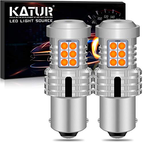 KATUR 1156 BA15S P21W 7506 Bombillas LED Superbrillantes 12pcs 3030 y 8pcs 3020 Chips Canbus Error Señal de Giro Libre Freno Trasero Cola de estacionamiento Luces,Ámbar Amarillo(Paquete de 2)