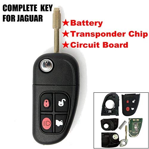 KaTur - Carcasa para llave de coche (4 botones, 433 MHz, plegable, sin cortar, con chip 4D60, para Jaguar, 1 unidad, 4 botones