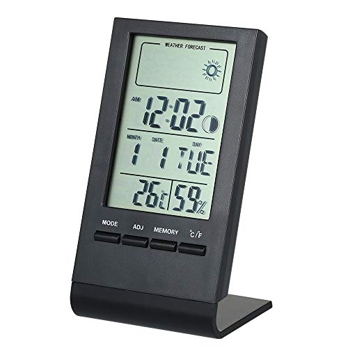Kecheer Termómetro higrómetro con reloj calendario,Mini Estacion meteorologica interior digital para casa,Medidor temperatura y humedad,valor máximo mínimo