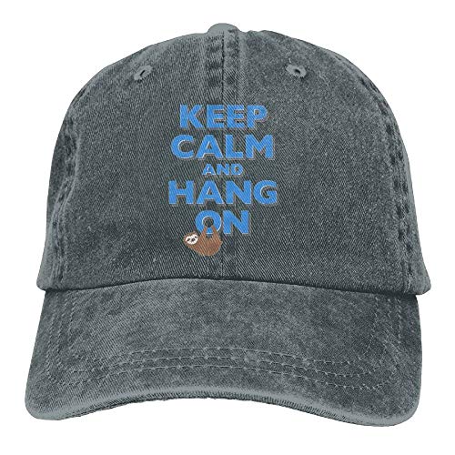 Keep Calm and Hang On Sloth Plain Washed Dad Solid Cotton Polo Style Baseball Cap Hat Black Sombreros y Gorras